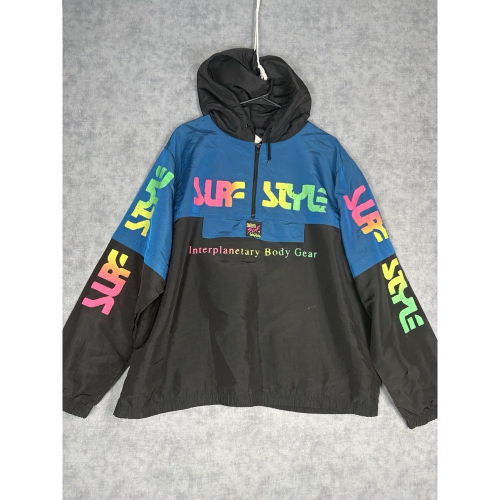 Vintage 90s Surf Style Interplanetary Body Gear Windbreaker Pullover OSFA Neon